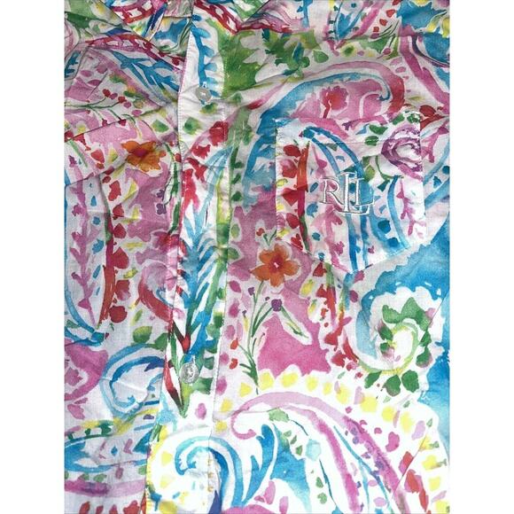 Ralph Lauren Womens Small Cotton Blend Sleep Shirt Paisley Lawn Black Label - Picture 2 of 5